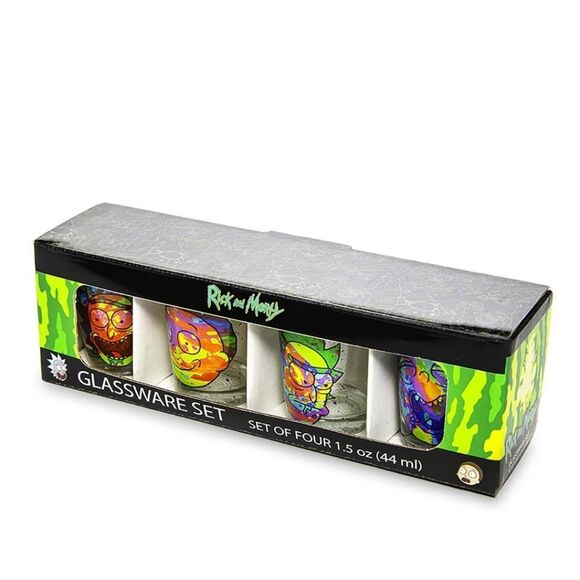 Silver Buffalo Rick & Morty Colorful Faces 2-Ounce Mini Shot Glasses- Set of 4 - Picture 3 of 6